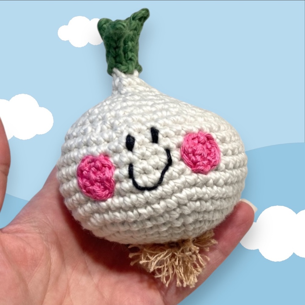 Organic crochet cotton onion play food rattle NWT handmade made to order